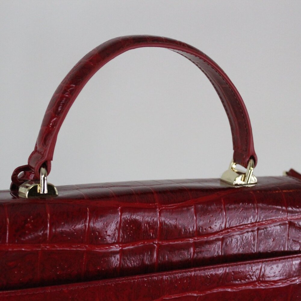 Brahmin Adrian Satchel Red Melbourne Croc Embossed Leather NWOT Dust Bag Cross - Picture 5 of 11
